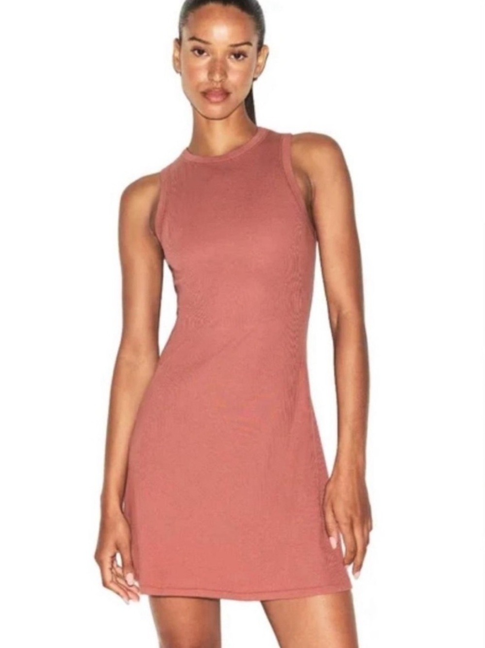 ❤️… SKIMS Highneck Cotton Rib Redwood Mini Stretchy Dress